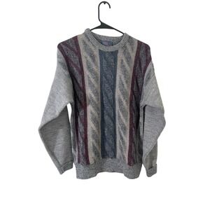 Vintage Mens's Pendleton Sweater Virgin Wool 3D Knit Medium USA Grey 90s Grandpa